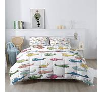 Couette 260 x 240 cm Luxe Naturelle Microfibre, Douce et Un hélicoptère coloré Amusant comme à l'enfance Respirante pour lit Couette Matelassée pour Les 4 Saisons, Lavable en Machine Blanc