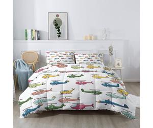 Couette 260 x 240 cm Luxe Naturelle Microfibre, Douce et Un hélicoptère coloré Amusant comme à l'enfance Respirante pour lit Couette Matelassée pour Les 4 Saisons, Lavable en Machine Blanc