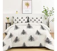 Couette 260 x 240cm 4 Saisons - Hiver et Été Chaude - Lavable sans Housse Lignes Simples pour Sapin de Noël Anti-Allergène Microfibre Douce Couette Réversible avec 2 Taie d'oreiller Beige