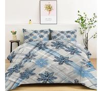 Couette 260 x 240cm 4 Saisons - Hiver et Été Chaude - Lavable sans Housse Motifs à Carreaux Flocons de Neige d'hiver Anti-Allergène Microfibre Douce Couette Réversible avec 2 Taie d'oreiller Gris