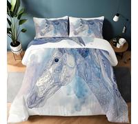 Couette 260 x 240cm Couette Réversible Lit Animaux de Bohême Chevaux Toucher Plume Duvet Microfiber Édredon Chaude Légere Qualité Tempérée Bleu