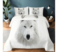Couette 260 x 240cm Couette Réversible Lit Animaux réalistes Loups Toucher Plume Duvet Microfiber Édredon Chaude Légere Qualité Tempérée Blanc