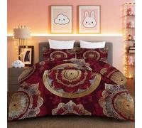 Couette 260 x 240cm Couette Réversible Lit Bohême Mandala Ethnicité Toucher Plume Duvet Microfiber Édredon Chaude Légere Qualité Tempérée Rouge