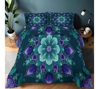 Couette 260 x 240cm Couette Réversible Lit Bohême Mandala Ethnicité Toucher Plume Duvet Microfiber Édredon Chaude Légere Qualité Tempérée Violet