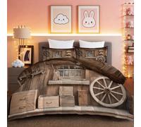 Couette 260 x 240cm Couette Réversible Lit Bois rétro Nautique Toucher Plume Duvet Microfiber Édredon Chaude Légere Qualité Tempérée Brun