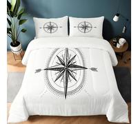 Couette 260 x 240cm Couette Réversible Lit Boussole rétro Nautique Toucher Plume Duvet Microfiber Édredon Chaude Légere Qualité Tempérée Noir