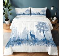 Couette 260 x 240cm Couette Réversible Lit Cerf de la forêt d'hiver Toucher Plume Duvet Microfiber Édredon Chaude Légere Qualité Tempérée Bleu