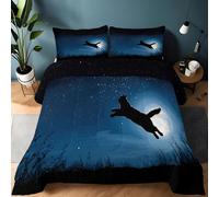 Couette 260 x 240cm Couette Réversible Lit Chat en Dessin au Trait sous Un Ciel étoilé Toucher Plume Duvet Microfiber Édredon Chaude Légere Qualité Tempérée Bleu