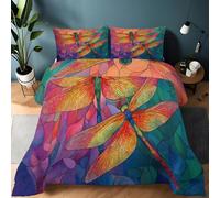 Couette 260 x 240cm Couette Réversible Lit Dégradé de Libellule Artistique Toucher Plume Duvet Microfiber Édredon Chaude Légere Qualité Tempérée Couleur