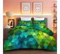 Couette 260 x 240cm Couette Réversible Lit Dégradé géométrique Moderne Toucher Plume Duvet Microfiber Édredon Chaude Légere Qualité Tempérée Vert