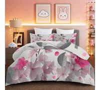 Couette 260 x 240cm Couette Réversible Lit Fleurs de Cerisier fraîches Toucher Plume Duvet Microfiber Édredon Chaude Légere Qualité Tempérée Rose