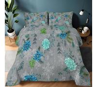 Couette 260 x 240cm Couette Réversible Lit Fleurs d'hiver fraîches Toucher Plume Duvet Microfiber Édredon Chaude Légere Qualité Tempérée Vert