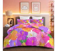 Couette 260 x 240cm Couette Réversible Lit Fleurs Tropicales Hibiscus Toucher Plume Duvet Microfiber Édredon Chaude Légere Qualité Tempérée Couleur