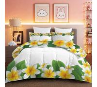 Couette 260 x 240cm Couette Réversible Lit Frangipanier Frais et Floral Toucher Plume Duvet Microfiber Édredon Chaude Légere Qualité Tempérée Jaune