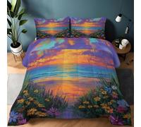 Couette 260 x 240cm Couette Réversible Lit Paysage Marin Artistique Fleurs Toucher Plume Duvet Microfiber Édredon Chaude Légere Qualité Tempérée Couleur Orange