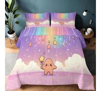 Couette 260 x 240cm Couette Réversible Lit Rêve Arc-en-Ciel de Dessin animé Toucher Plume Duvet Microfiber Édredon Chaude Légere Qualité Tempérée Couleur