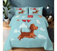Couette 260 x 240cm Couette Réversible Lit Romance de Chiots de Dessin animé Toucher Plume Duvet Microfiber Édredon Chaude Légere Qualité Tempérée Brun