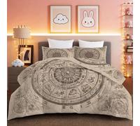 Couette 260 x 240cm Couette Réversible Lit Thème Astral rétro-Astrologique Toucher Plume Duvet Microfiber Édredon Chaude Légere Qualité Tempérée Beige