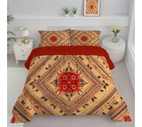 Couette 260X230Cm, Fleurs En Forme De Losange Couette Imprimée 4 Saisons Pour Lit 2 Personnes, Géométrie Ukrainienne Marron Orangé Edredon Legere, Réversible Edredon Sans Houss Et Taies D'Oreiller