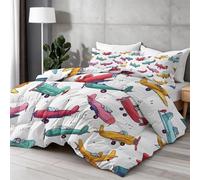 Couette 260x240 cm 4 Saisons, Véhicule Avion Motif Tourbillon Imprimée | Édredon sans Housse pour Lit 2 Personnes, 2 Taies 65x65cm, Style Dessin Animé, Couette Légère Microfibre Douce, Multicolore
