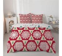 Couette 260x240 cm Aiguilles de Pin - Couette Imprimée NoëL 4 Saisons en Microfibre Duvet 240x260 Legere et Chaud, Edredon Rouge pour Lit 2 Personnes avec 2 Taies d'oreiller 65x65 cm