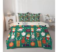 Couette 260x240 cm Cadeaux de NoëL - Couette Imprimée Animaux 4 Saisons en Microfibre Duvet 240x260 Legere et Chaud, Edredon Vert Foncé pour Lit 2 Personnes avec 2 Taies d'oreiller 65x65 cm