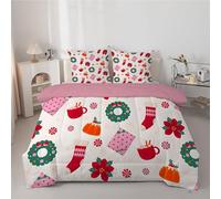 Couette 260x240 cm Couronne de NoëL - Couette Imprimée Chaussettes de NoëL 4 Saisons en Microfibre Duvet 240x260 Legere et Chaud, Edredon CrèMe pour Lit 2 Personnes avec 2 Taies d'oreiller 65x65 cm