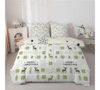 Couette 260x240 cm éLan de NoëL - Couette Imprimée Flocons de Neige 4 Saisons en Microfibre Duvet 240x260 Legere et Chaud, Edredon Vert pour Lit 2 Personnes avec 2 Taies d'oreiller 65x65 cm