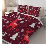 Couette 260x240 cm éLan Flocon de Neige - Couette Imprimée NoëL 4 Saisons en Microfibre Duvet 240x260 Legere et Chaud, Edredon Rouge pour Lit 2 Personnes avec 2 Taies d'oreiller 65x65 cm