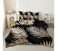 Couette 260x240 cm Feuilles de palmier dorées, Couette 240x260 Imprimée 4 Saisons pour Lit 2 Personnes - Duvet Réversible et Chaud Plantes, Édredon Sans Housse et 2 Taie d'oreiller 65x65 cm, Noir