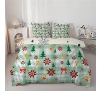 Couette 260x240 cm Flocons de Neige à Carreaux - Couette Imprimée Sapin de NoëL 4 Saisons Duvet 240x260 Legere et Chaud, Edredon Vert pour Lit 2 Personnes avec 2 Taies d'oreiller 65x65 cm