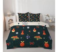 Couette 260x240 cm Flocons de Neige Pins - Couette Imprimée NoëL 4 Saisons en Microfibre Duvet 240x260 Legere et Chaud, Edredon Vert Foncé pour Lit 2 Personnes avec 2 Taies d'oreiller 65x65 cm