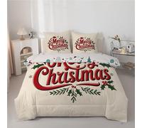 Couette 260x240 cm NoëL - Couette Imprimée Pommes Rouges 4 Saisons en Microfibre Duvet 240x260 Legere et Chaud, Edredon CrèMe pour Lit 2 Personnes avec 2 Taies d'oreiller 65x65 cm