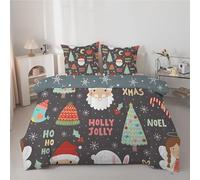 Couette 260x240 cm PèRe NoëL - Couette Imprimée Animaux 4 Saisons en Microfibre Duvet 240x260 Legere et Chaud, Edredon Gris pour Lit 2 Personnes avec 2 Taies d'oreiller 65x65 cm