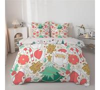 Couette 260x240 cm PèRe NoëL - Couette Imprimée Sapin de NoëL 4 Saisons en Microfibre Duvet 240x260 Legere et Chaud, Edredon Rouge pour Lit 2 Personnes avec 2 Taies d'oreiller 65x65 cm