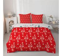 Couette 260x240 cm Plantes en Forme D'éLan - Couette Imprimée NoëL 4 Saisons en Microfibre Duvet 240x260 Legere et Chaud, Edredon Rouge pour Lit 2 Personnes avec 2 Taies d'oreiller 65x65 cm