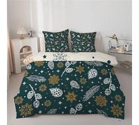 Couette 260x240 cm Pommes de Pin - Couette Imprimée Flocons de Neige 4 Saisons en Microfibre Duvet 240x260 Legere et Chaud, Edredon Vert Foncé pour Lit 2 Personnes avec 2 Taies d'oreiller 65x65 cm