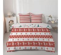 Couette 260x240 cm Rayures Flocons de Neige - Couette Imprimée NoëL 4 Saisons en Microfibre Duvet 240x260 Legere et Chaud, Edredon Rouge pour Lit 2 Personnes avec 2 Taies d'oreiller 65x65 cm
