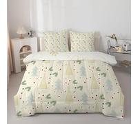 Couette 260x240 cm Sapin de NoëL - Couette Imprimée Feuilles de Pin 4 Saisons en Microfibre Duvet 240x260 Legere et Chaud, Edredon Beige pour Lit 2 Personnes avec 2 Taies d'oreiller 65x65 cm