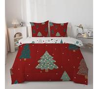 Couette 260x240 cm Sapin de NoëL - Couette Imprimée Plantes 4 Saisons en Microfibre Duvet 240x260 Legere et Chaud, Edredon Rouge pour Lit 2 Personnes avec 2 Taies d'oreiller 65x65 cm