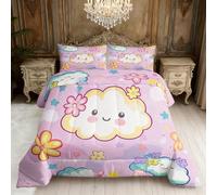 Couette 260x240 Imprimée Enfant - 4 Saisons, Couette 2 Personnes Motif Fille Fleur Nuage Dessin Animé, 2 Taies d'oreiller 65x65, Décoration - Edredon Microfibre Douce sans Housse #c211