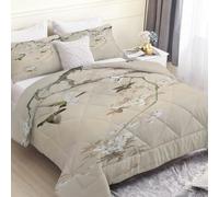 Couette 260x240 sans Housse Imprimée à Motif Fleurs Oiseaux Couette 2 Personnes 4 Saisons, Réversible et Lavable, Microfibre Douce Plantes Décoration Chambre MS&5