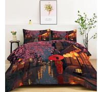 Couette 260x240cm 4 Saisons, Couettes Imprimée Japonais, Couette Matelassée Traditionnel Anime Rues De Kyoto Lavable, Coloré Ensemble de Literie Microfibre Douce et Chaude pour Lit 2 Personnes