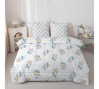 Couette 260x269 cm Barbe à Papa ColoréE - Couette Imprimée Pois Bleus 4 Saisons en Microfibre Duvet 240x260 Legere et Chaud, Edredon pour Lit 2 Personnes avec 2 Taies d'oreiller 65x65 cm
