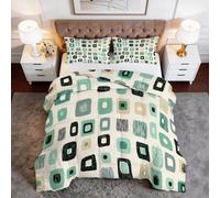 Couette 4 Saisons 135 x 200 cm Abstrait Géométrique Cube Vert Sauge, Couette Réversible Milieu du Siècle Moderne pour Lit 2 Personnes - Edredon sans Housse Lavable Légère 400GSM avec Taies d'oreiller