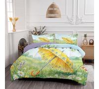 Couette 4 Saisons 200 GSM pour lit 2 Personnes - Édredon Réversible Campagne Printanière avec 2 Taies d'oreiller Couverture Parapluies Sur L'Herbe Verte Après Pluie Chaude - Facile d'entretien, Vert
