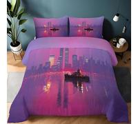 Couette 4 Saisons 200 x 200 cm - Sans Housse, Edredon Violet Hiver et Été Chaude Lavable Couette Paysage Urbain Brumeux Paquebot De Croisière Hypoallergénique Linge de Lit avec taies d'oreiller