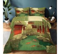 Couette 4 Saisons 240 x 220 cm - Sans Housse, Edredon Vert Sauge Hiver et Été Chaude Lavable Couette Architecture Chinoise Cour Intérieure Lac Hypoallergénique Linge de Lit avec taies d'oreiller