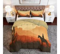 Couette 4 Saisons 260 x 240 cm Sans Housse, Édredon Cowboy Du Désert Animaux Cheval Montagnes Hiver et Été Chaude et Moelleuse, Sud-Ouest Couette Hypoallergénique Linge de Lit avec Taies d'oreiller