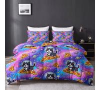 Couette 4 Saisons sans Housse Chat Spatial, Pizza, Planète 135 x 200 cm | Couette Douce Et Moelleuse, Art déco Idéale Comme Couette Toutes Saisons Pour Une Respirabilité Violet